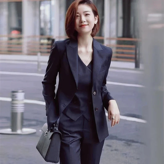 Peak Lapel Two Buttons Women Suits Spring Autumn Fashion Formal Solid Outfits Office Casual Daily Pants Suits Sets Three Piece