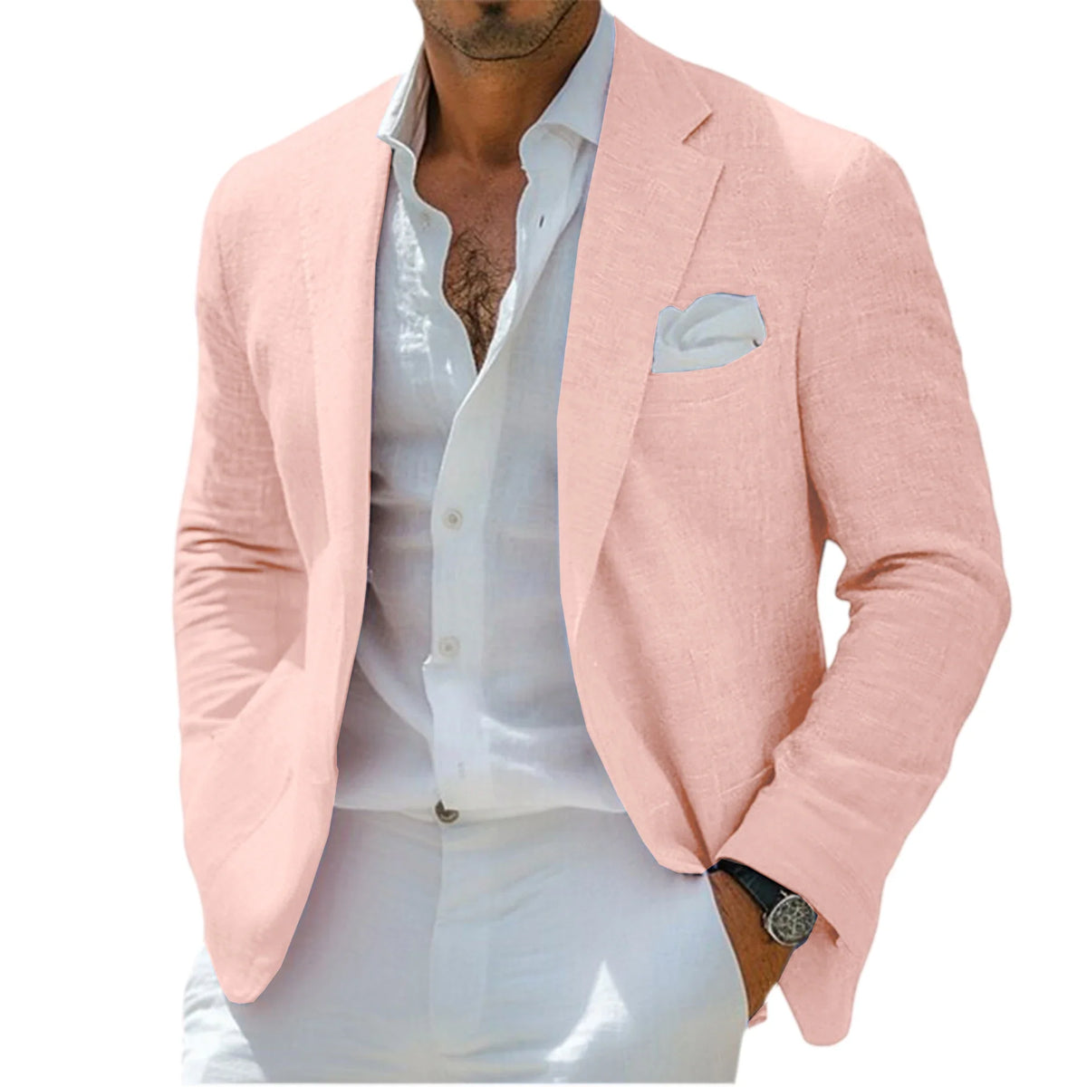 Men's Linen Blazer Notched Lapel Casual Business Sport Coat Slim Fit Breathable Wrinkle-Resistant Wedding Business Tuxedo Jacket