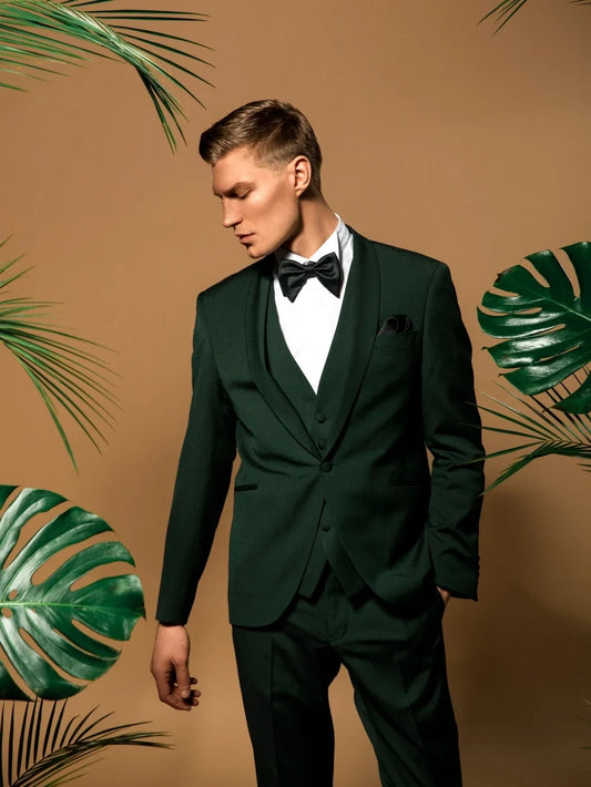 Premium Green Suit Set 3 Pieces For Men Daily office Handsome Shawl Lapel Men's Suits Wedding Groom Tuxedo Customized 2026