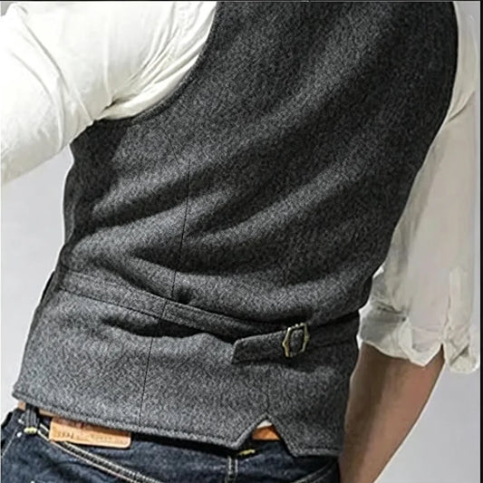 Men's Waistcoat Herringbone Double Breasted Vest for Wedding Banquet