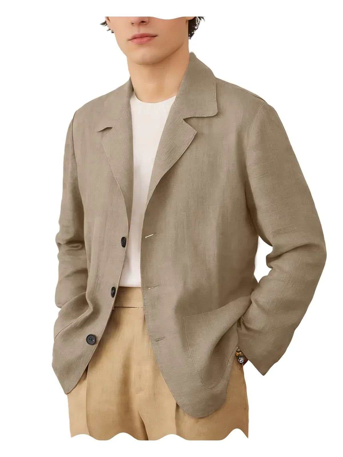 Blazer Men Linen Cotton Single Breasted Classic Fit Lightweight Summer Sport Coat for Beach and Casual Wear