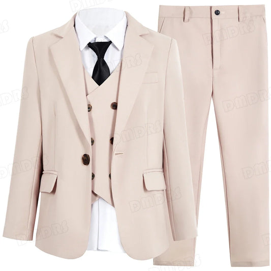 Boys 4-Piece Suit Set Single Button Blazer Vest Pants Bow Tie Wedding Party Kids Formal Wear