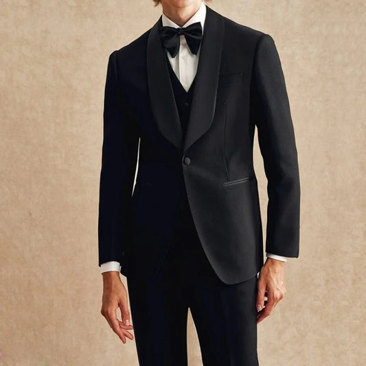 Men Suit 3 Pieces Black Single Button With Lapel For Wedding Banquet Party Prom Banquet Business Work Daily Jacket Vest Pants