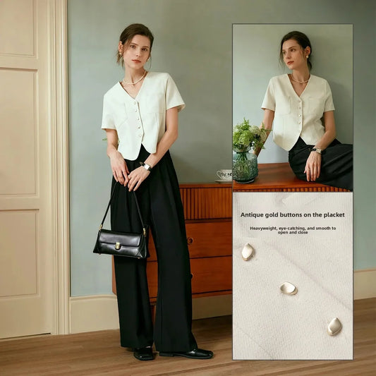 Women's Cropped Blazer Simple Short Sleeve Jacket 2026 Early Spring New Commuter Outerwear Ladies Clothing O58XW91361