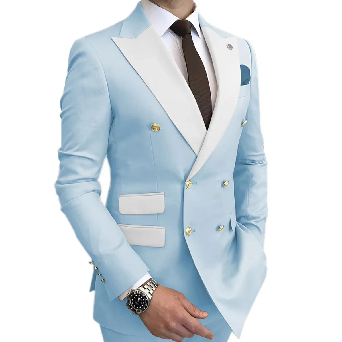 Men's Suit Blazer Slim Fit Double Breasted with White Peak Lapel Jacket Formal Business Tuxedo for Wedding Prom Party Dinner