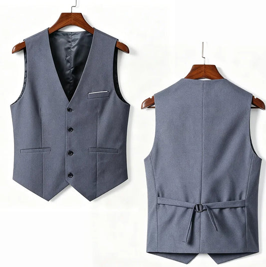 Men's Slim Fit Suit Vest – Single Breasted Waistcoat in Black, Grey & Navy Blue for Business & Formal Occasions