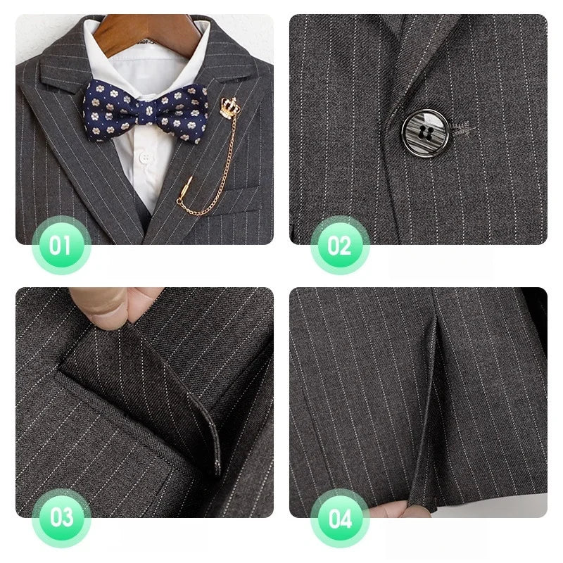 1-14Years Boys 3Pieces Formal Suits Set Kids Suit Jacket Vest Trousers Children's Wedding Birthday Party Pageboy Outfit