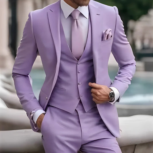 Blue Suit for Groom Wedding Tuxedo Men's Elegant Suit 3-Piece Suit (Jacket Pants Vest) Formal Custom Outfit