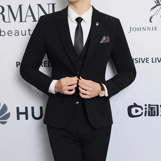 Men's Slim Fit Three-Piece Wedding Suit – Single Breasted Formal Suit Set