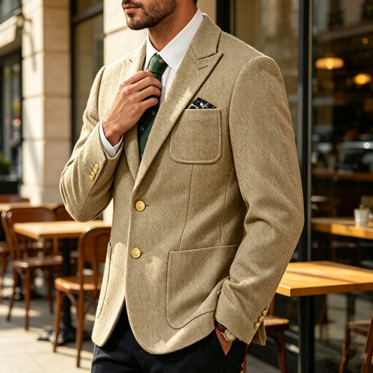 Vintage Men's Tweed Blazer Wool Blend Lapel Business Casual Suit Jacket Formal Wedding Party Outerwear Coat for Autumn Winter