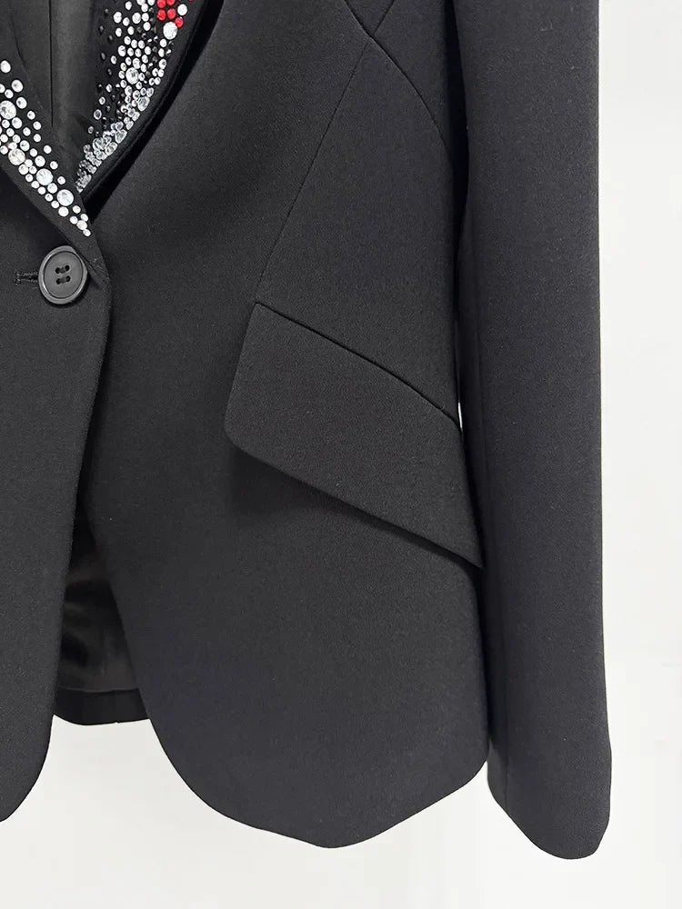 2026 Spring New Women Blazer Studded Colorful Diamonds Single Button Slim Fit Elegant Trend Office Lady Luxury Coat HK17503