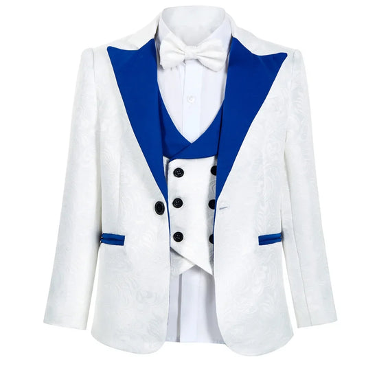 Boys Suit Set Kids Wedding Formal Suit Royal Blue Paisley 4-Piece