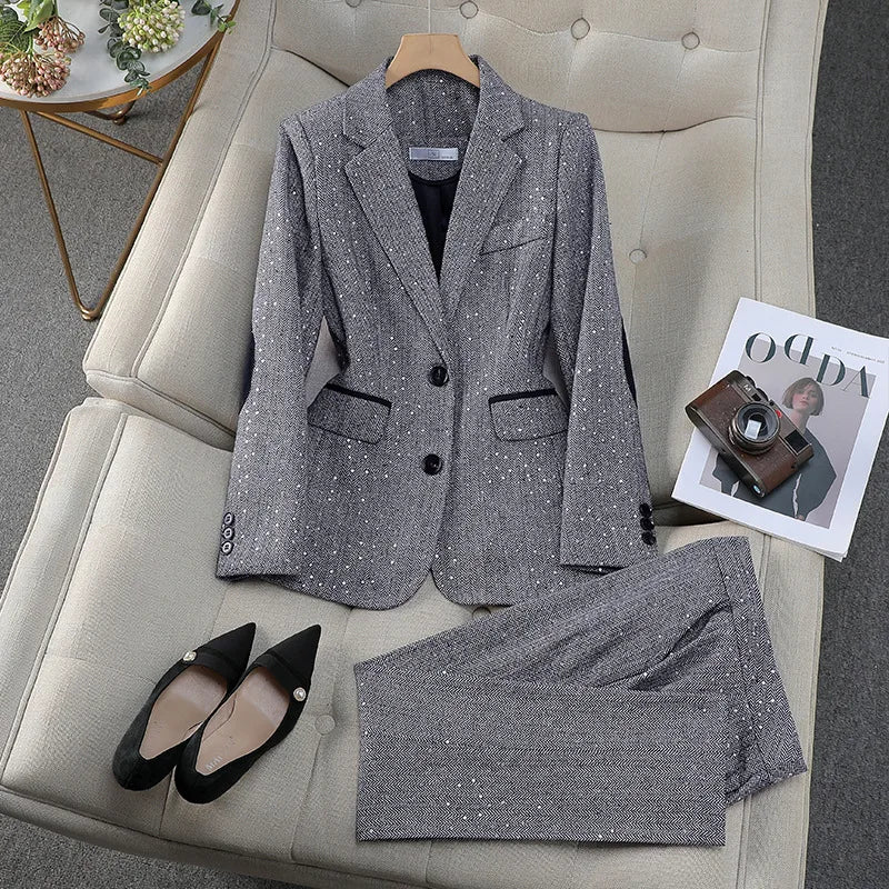 High Quality Fabric Women Business Suits With Pants and Blazer Coat Professional Autumn Winter Office Ladies Pantsuits Blazers