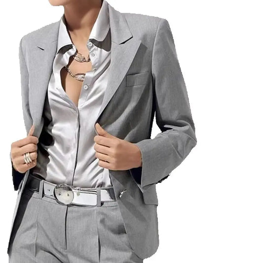 Elegant Gray Women's 2 Piece Suit Lady Business Office Suits Slim Fit Two Buttons Jacket Women Tuxedo Casual Suits(Blazer+Pants)