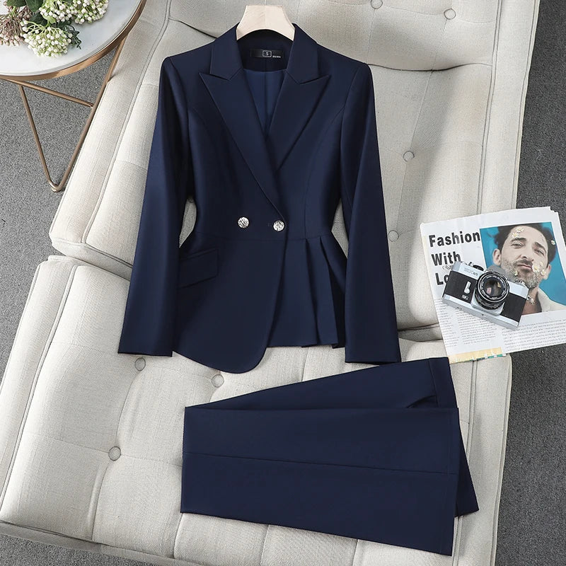 Elegant Commuter Blazer Pants Set for Woman 2 Pieces Matching Sets Autumn 2026 Office Lady Work Jacket and Trousers Suit