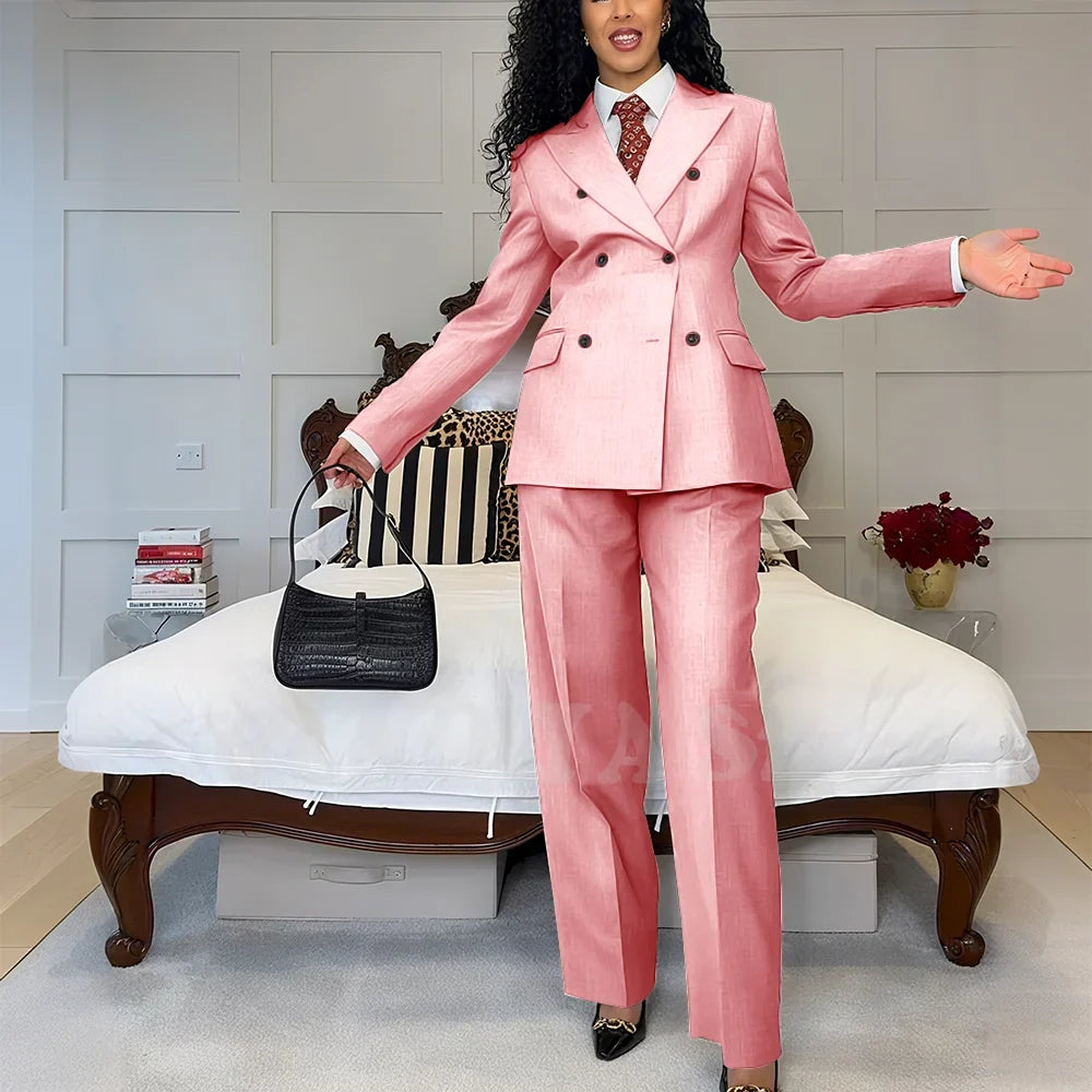 2025 New Summer Women's Suits Business Casual Outfits Double Breasted Peak Lapel Jacket Pants Custom Made High Quality Female