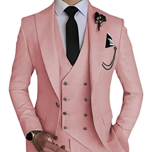 Men's Slim Fit 3 Piece Tuxedo Suit - One Button Peak Lapel Dinner Wedding with Jacket Waistcoat And Pants for Business Party Pro