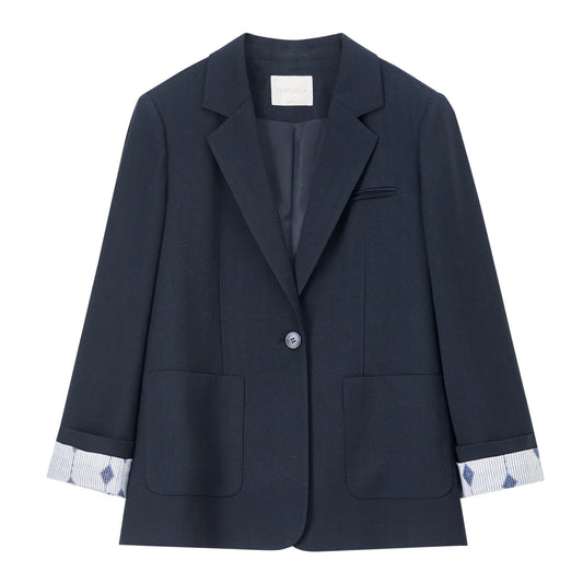 Women's Linen Blend Blazer 2026 Autumn Notched Lapel Commuter Suit Jacket Loose Slim Fit Ladies Outerwear 163XC8187