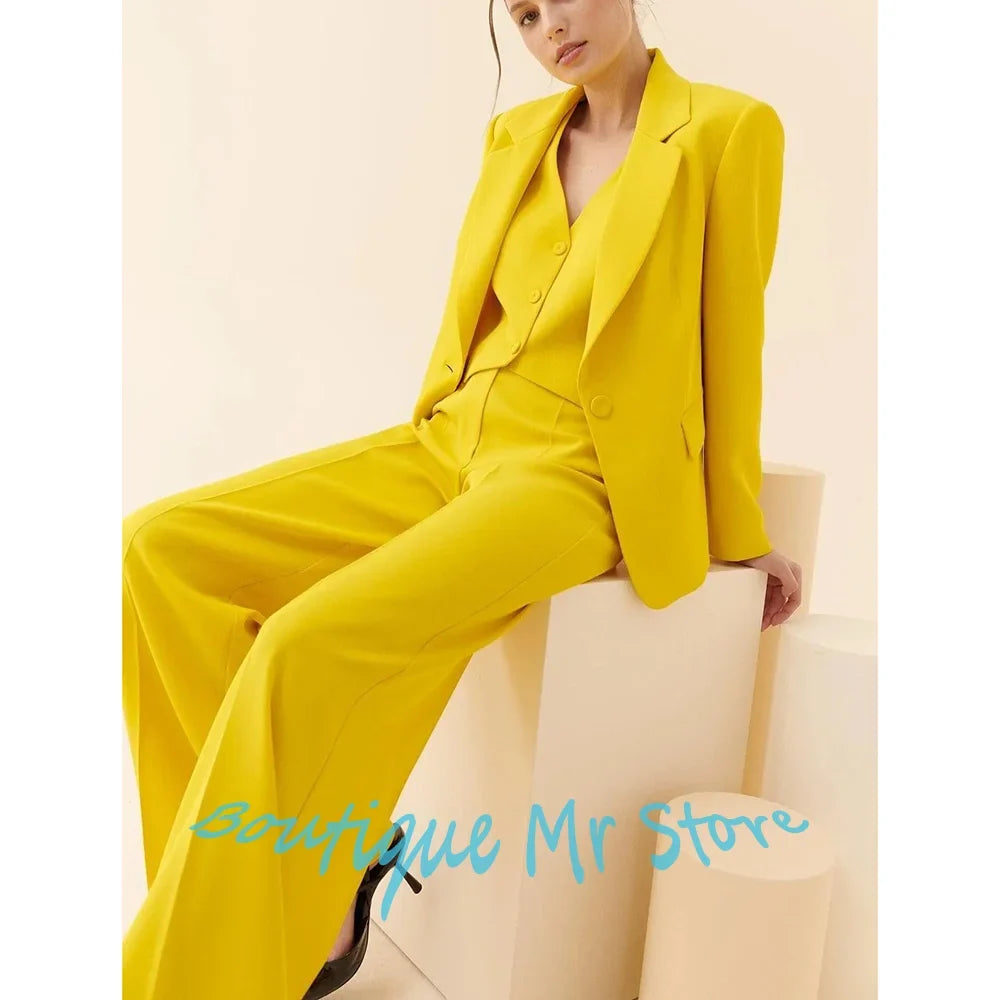 Yellow Autumn New Women's Clothing Three Pieces Set Single Button Notch Lapel Blazer Woman Suit Office Business Outerwears