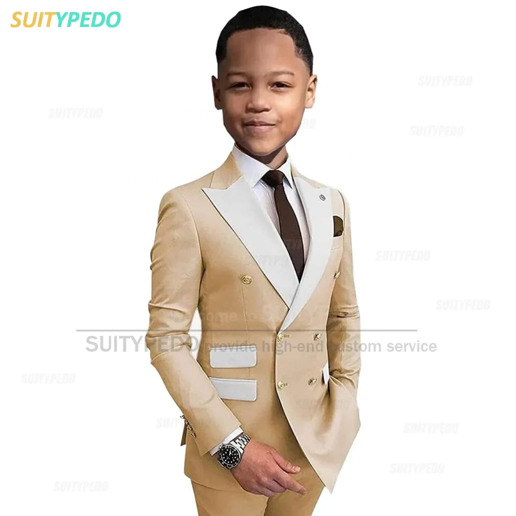 Formal Suit Attire Wedding Party Elegant Children Costume Peak Lapel Jacket Pants 2 Pieces Tuxedos Slim Fit Suits For Boys