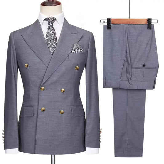 Nouvel ensemble de costume de loisirs pour homme - Veste de costume croisée, couleur unie, coupe ajustée, pour banquet et mariage