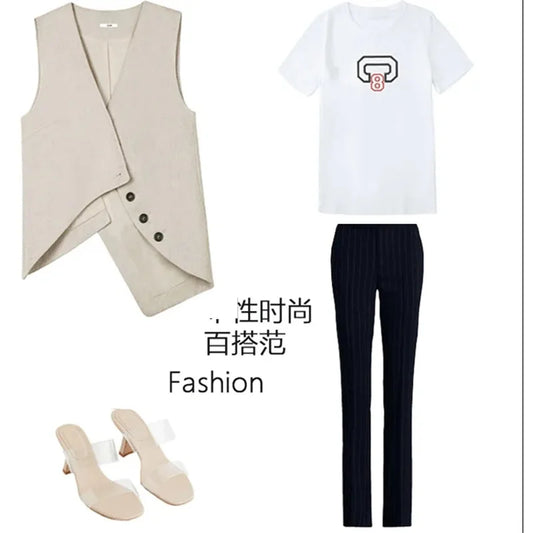 Summer Women High End Suit Sleeveless Outwear Spring Female Casual Waistcoat Jacket Korean Ladies Fashion Solid Color Vest Coat
