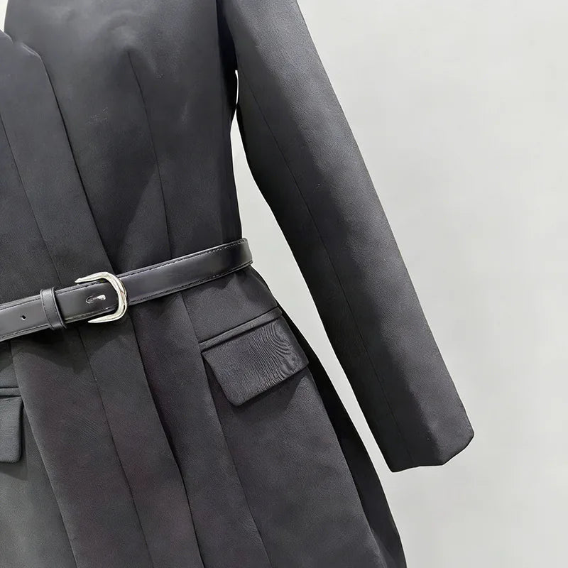 Women Elegant Fashion Blazer Belted Slim Fit V-neck Long Sleeves Office Lady Temperament High-end Jacket New Spring HK20000