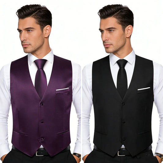 Men's Satin Waistcoat Set – Vest, Tie, Bow Tie, Hanky & Cufflinks for Weddings & Formal Events
