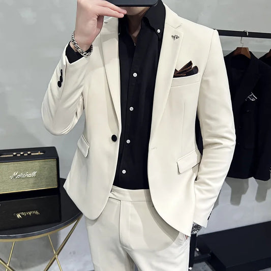 10 Colors ( Jacket+Pants) 2025 Men High Quality Suit Fashion Solid Groom Wedding Tuxedo for Men Casual Business Suit 2 Piece Set