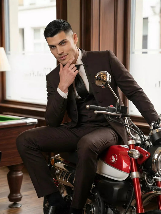 New Brown Elegant Men's Suits 3 Pieces Photography Outfit Classic High Quality Man Slim Fit Tuxedo Wedding Groom Sets S-6XL