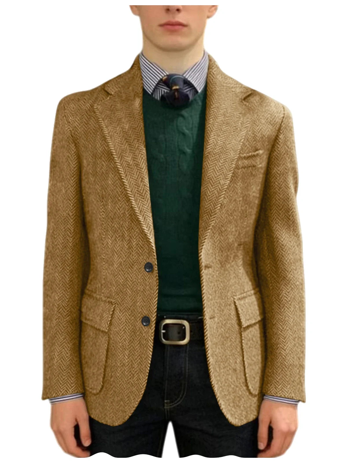 Men's Herringbone Tweed Blazer Classic Fit 2-Button Notch Lapel Flap Pockets Suit Jacket Casual Daily Business Men Sport Coat