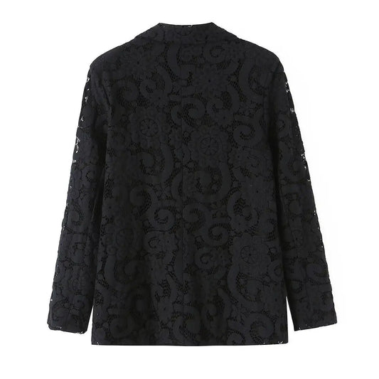 Summer New Women's Fashionable Lace Suit Long Sleeve Versatile Design Polyester Fabric Plain Color Elegant Style