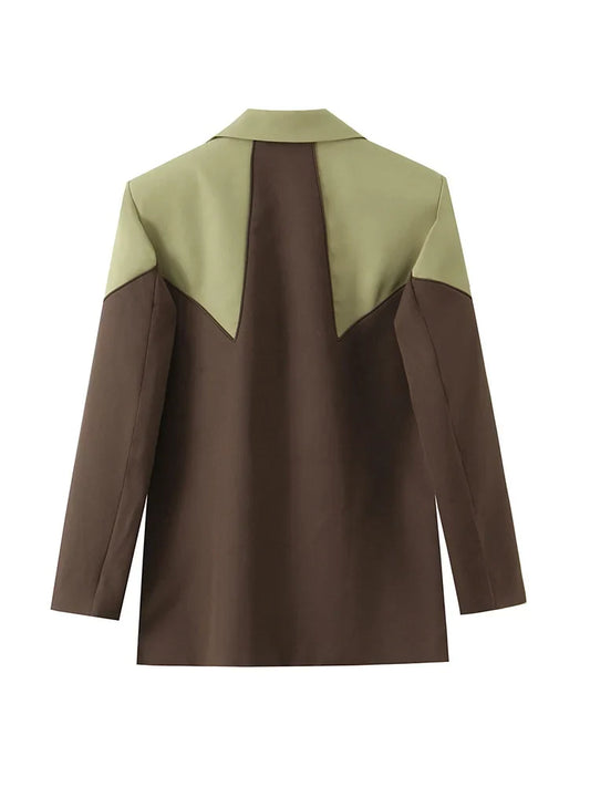 Winter Women Versatile Single-Breasted Flip Cover Decoration Blazer Female Casual Lapel Long Sleeve Elegant Splice Jacket