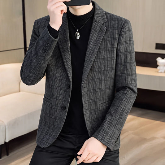 Men's Plaid Suiting Jacket Autumn Winter New Design Business Casual All-Match Outerwear Trendy Men's Clothing
