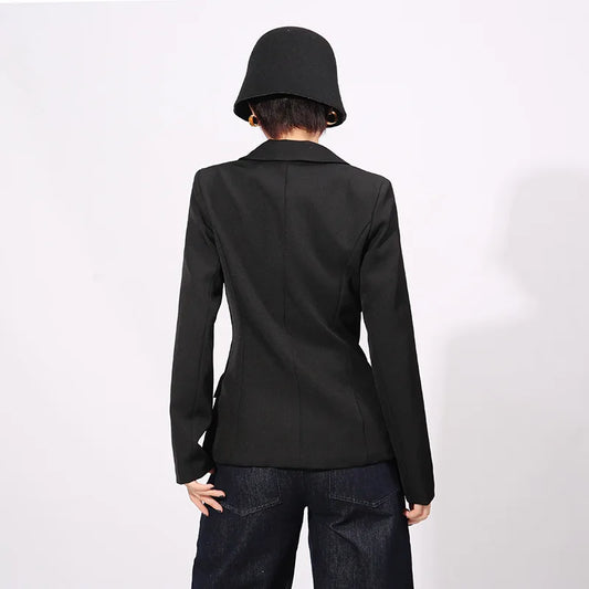 Spring Autumn New Women Blazer Elegant Long Sleeves Color Block Single Breasted Slim Fit High-End Elegant Chic Coat HK17864