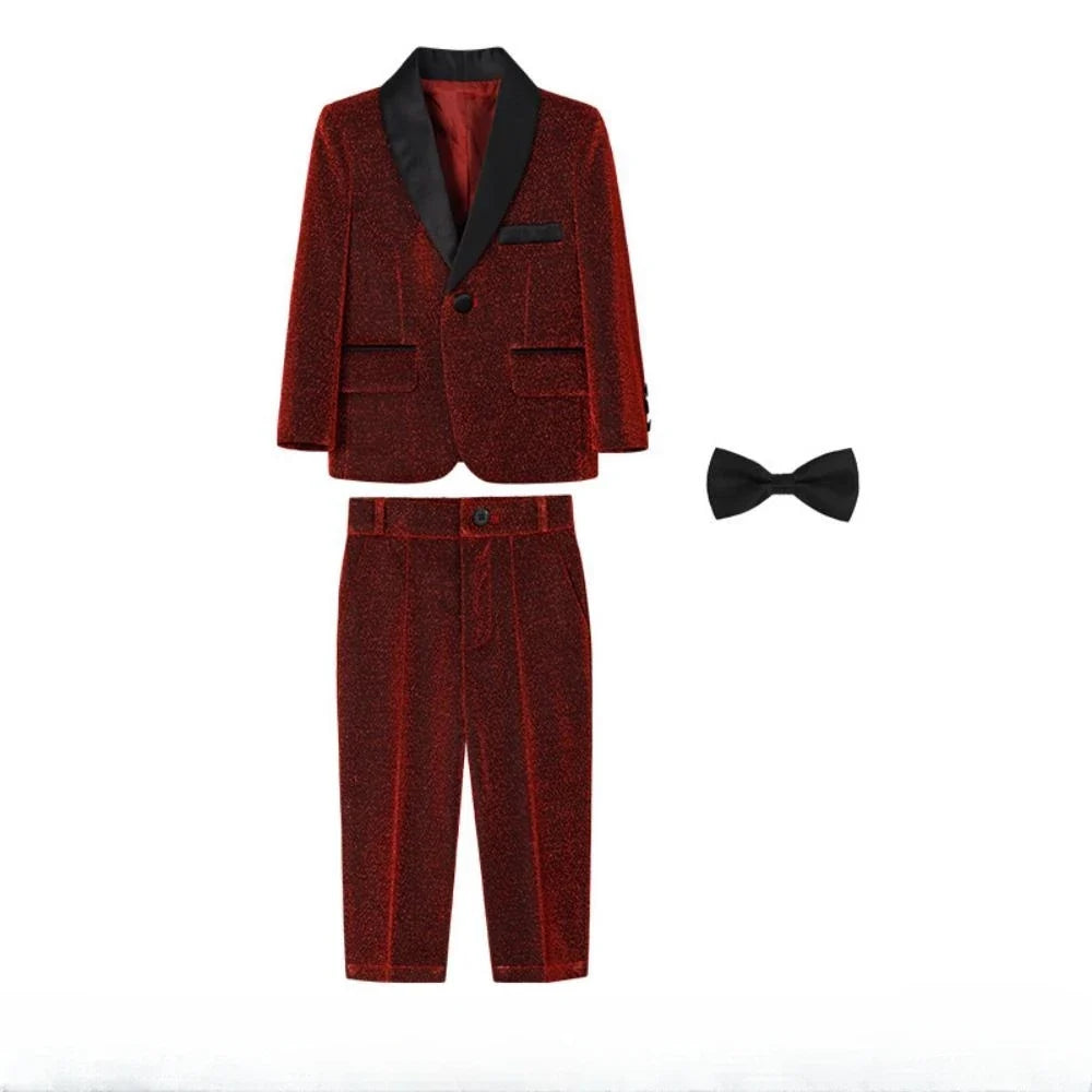 Glitter Boys Shawl Lapel Suits 3 Pieces Stage Performance Outfit,Handsome Smart Kids Suit Set For Birthday Party 90-170cm