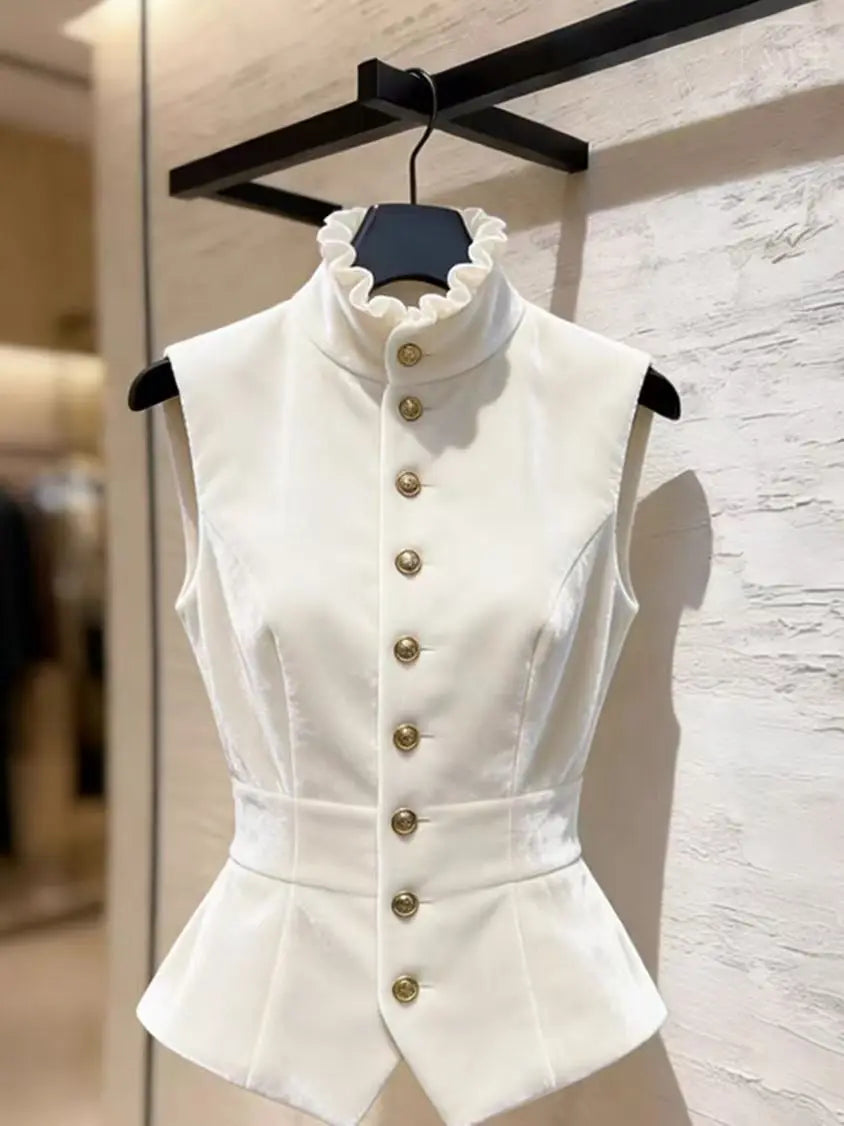New French Style Slimming Velvet Vest Women Light Luxury Fashionable Sleeveless Stand Up Collar Vests Female Elegant Waistcoats