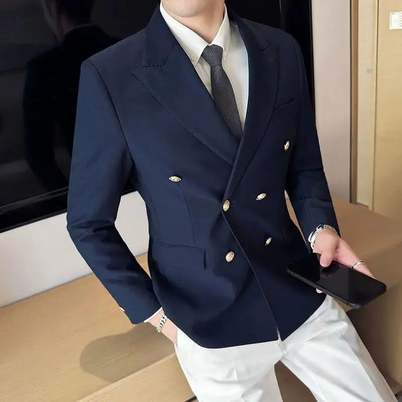 2023 Classic Luxury Mens Double Breasted Suit Jacket Groom Wedding Tuxedos Business Casual Blazer Social Club Outfits Suit Coat