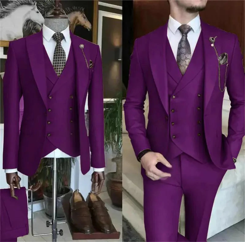 Ensemble de 3 pièces gris foncé pour hommes, costumes d'affaires, kaki, formels, coupe ajustée, pour marié, bal de promo, blazer, gilet, pantalon sur mesure