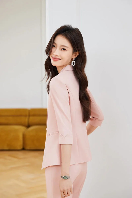 2026 spring/summer elegant fashionable professional women's clothing, high-quality mid-sleeved two-piece pants + blazer