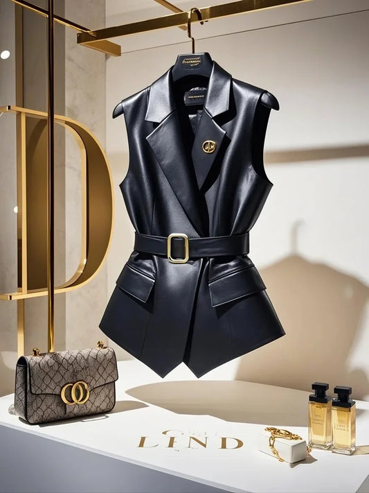 2025 British Style Black Blazers Vest Jackets Temperament Women Sleeveless Notched Vest Coats Fashion Streetwear Elegant Clothes