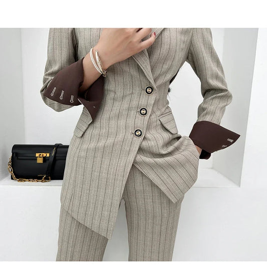 Autumn Winner Formal New Two Piece Set 2024 Elegant Long Sleeve Suit Jacket & Pants Sets Korean Casual Women's Suits