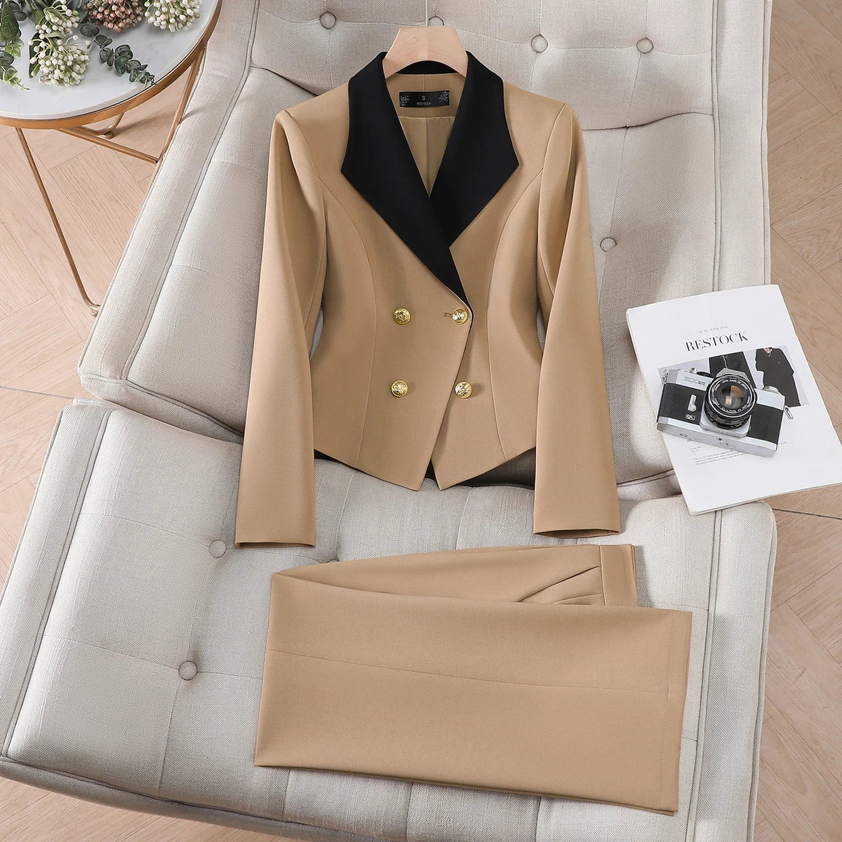 Elegant Chic Two Piece Trousers Set Woman Spring 2026 New Women's Suit Sets Blazer Pants Outfit White Khaki Office Wear