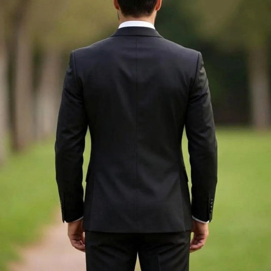 Men Suit Black 3 Piece Single Breasted With Lapel For Wedding Groom Birthday Banquet Party Business Work Jacket Pants Ivory Vest