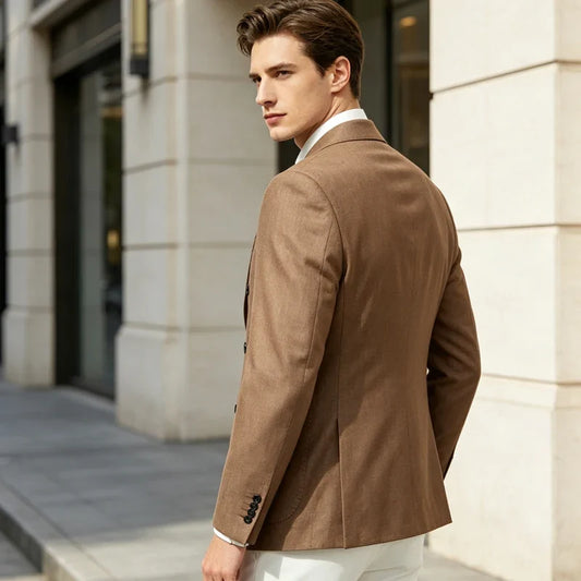 Men's Double Breasted Linen Blazer Slim Fit for Summer Weddings and Business Occasions