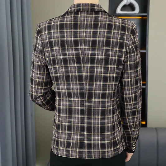 Classic Checkered Suit Jacket for Men 2025 Autumn Slim Fit Casual Business Blazers Versatile Youth Office Social Jacket M-4XL