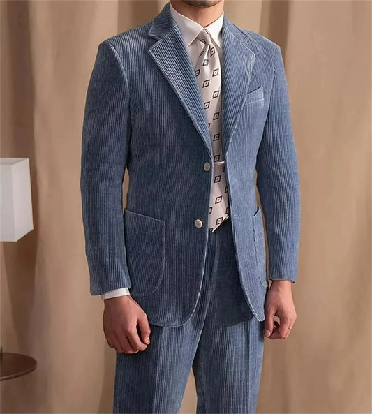 Autumn Winter Corduroy Men Suit Jacket Men Wedding Men Lapel Collar Party Dinner Blazer Hombre British Casual Suit Blazer