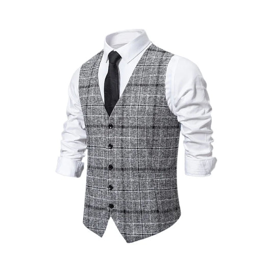 Men's Slim Fit Single Breasted Suit Vest – Plaid Waistcoat for Weddings & Banquets