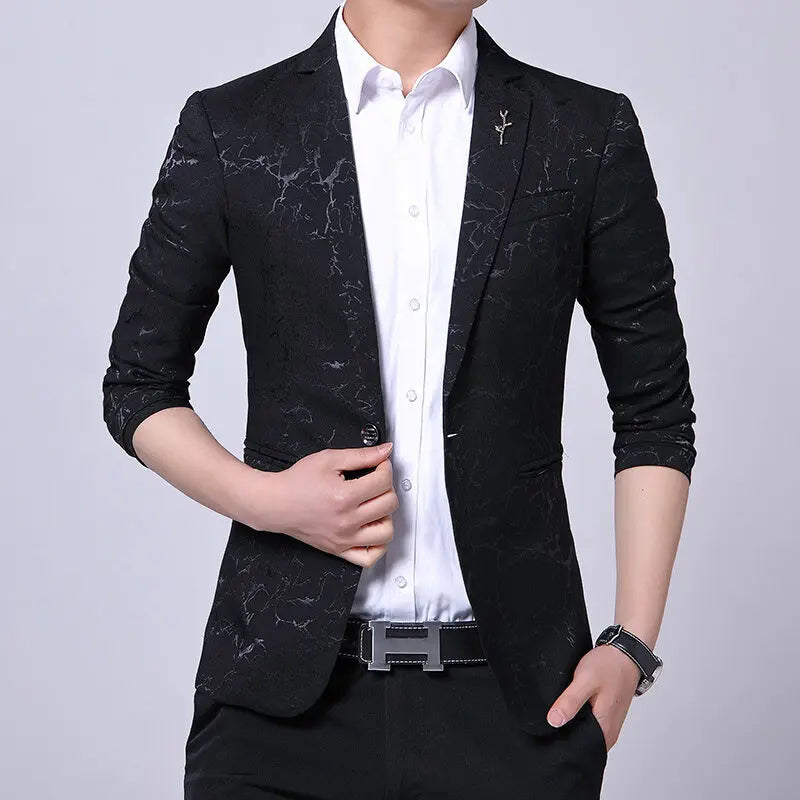 Men's Blazer Korean Style Dark Pattern Single Breasted Smart Casual Spring