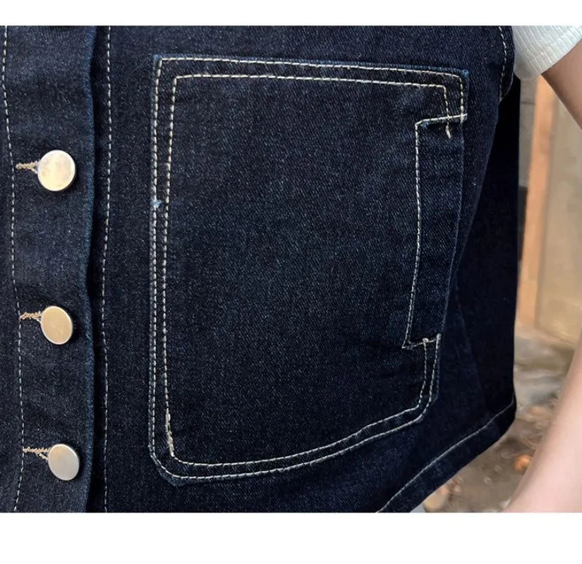 Retro Loose Thin Denim Vest Coat Women's Spring Summer Versatile Casual Sleeveless Jeans Jacket Korean Short Denim Waistcoat